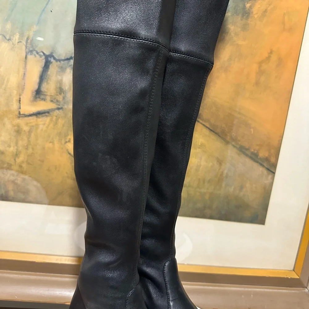 🌹STUART WEITZMAN🌹 Black Lowland Over-the-knee Leather Boots Size: 4B